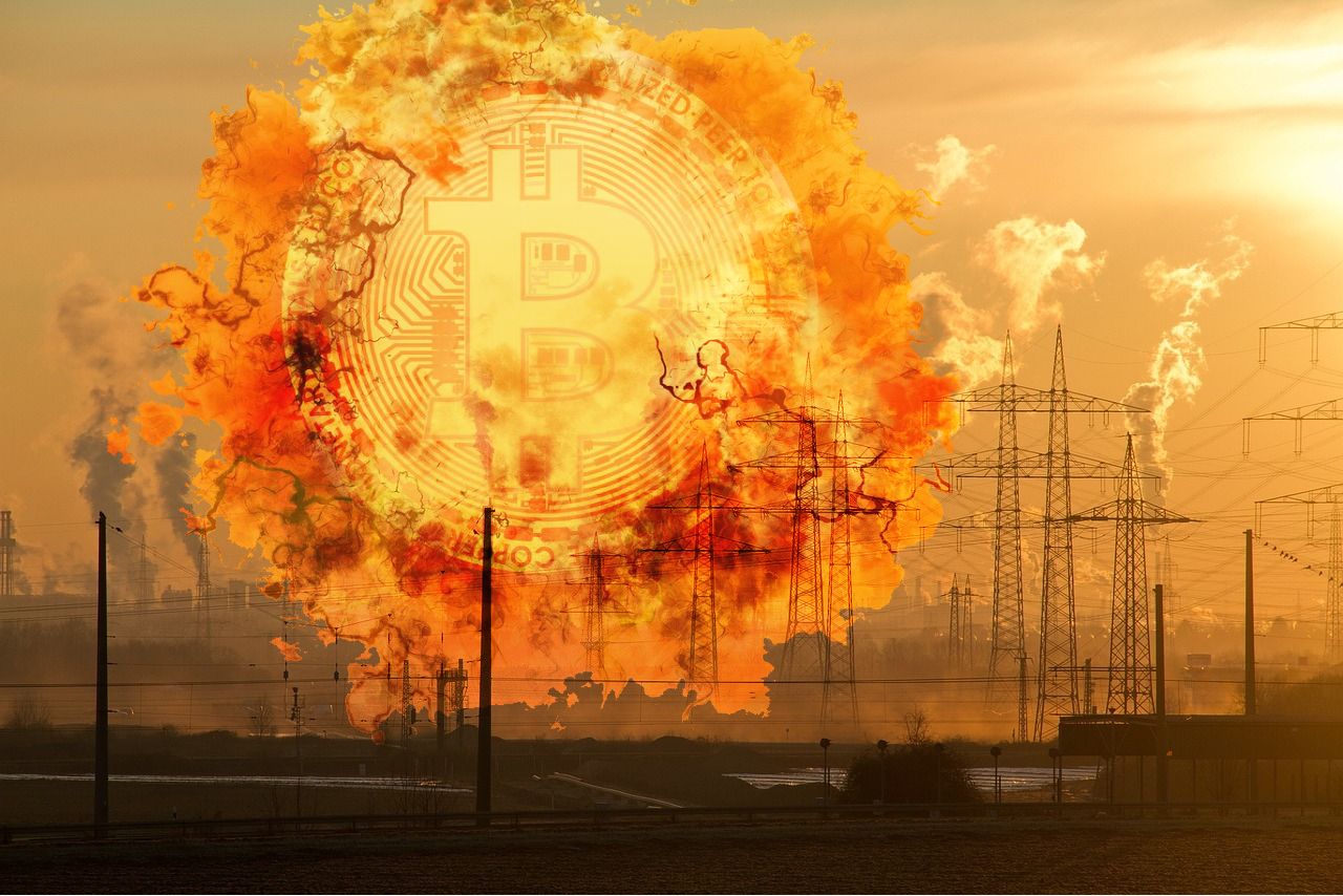 Pollution and the bitcoin logo